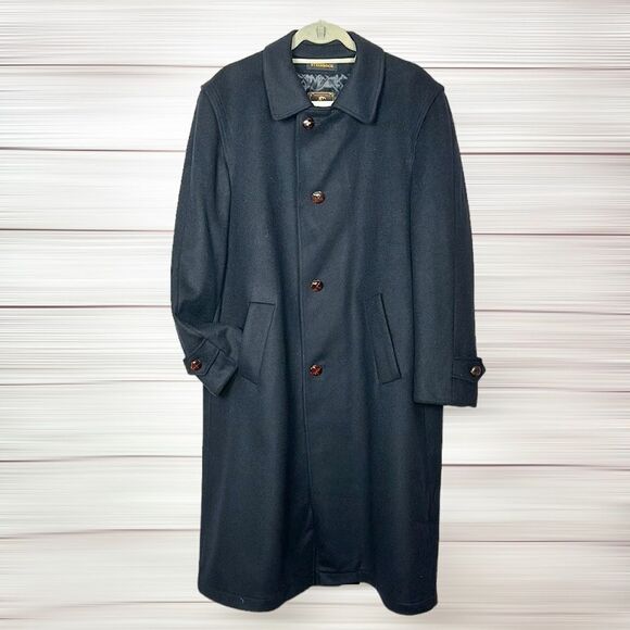Steinbock Austria Black Hunting Loden Overcoat Wool Blend Long Lined Coat US 38 - Picture 2 of 15
